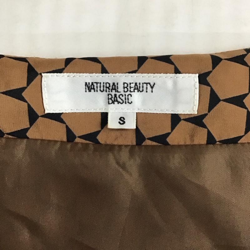 ナチュラルビューティーベーシック NATURAL BEAUTY BASIC ワンピース ひざ丈スカート 017-240101 長袖 S 総柄 黒 / ブラック / X 茶 / ブラウン /  レディース USED 古着 中古 10113067