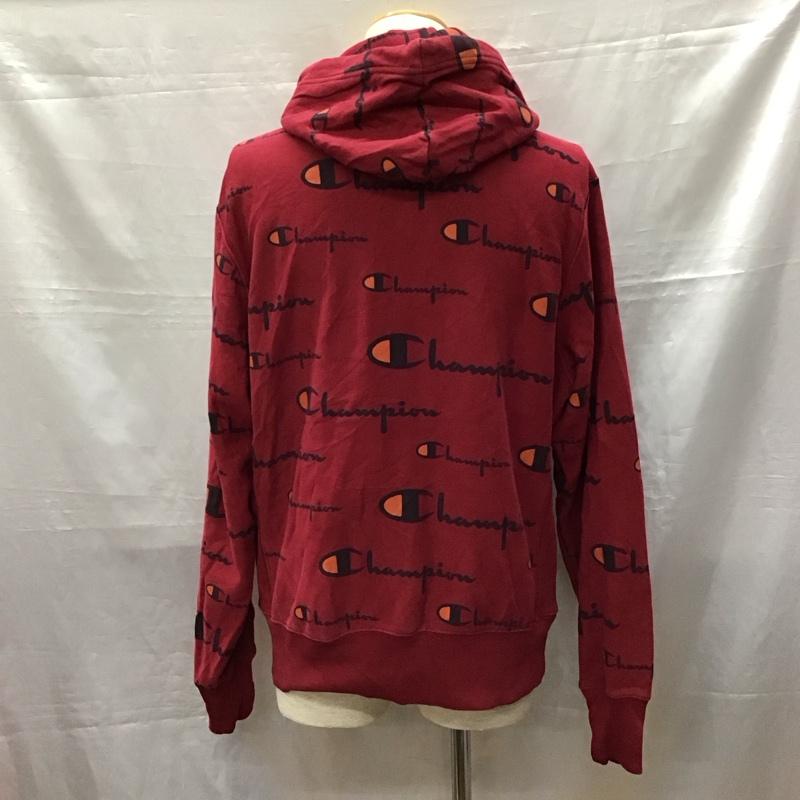 チャンピオン Champion パーカー 長袖 プルオーバー フーディー スウェット XL 総柄 えんじ / ワインレッド /  メンズ USED 古着 中古 10118391
