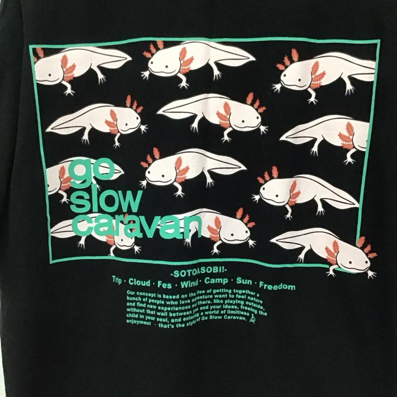 ゴースローキャラバン go slow caravan Tシャツ 半袖 半袖カットソー プリントTシャツ クルーネックカットソー 3 プリント 黒 / ブラック /  メンズ USED 古着 中古 10141011