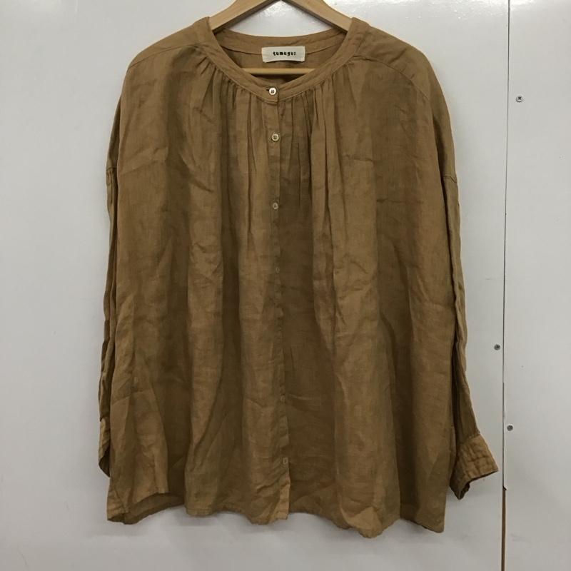 ツムグ tumugu シャツ、ブラウス 長袖 TB18340 リネンキャンバスブラウスシャツ FREE 無地 茶 / ブラウン /  レディース USED 古着 中古 10133796