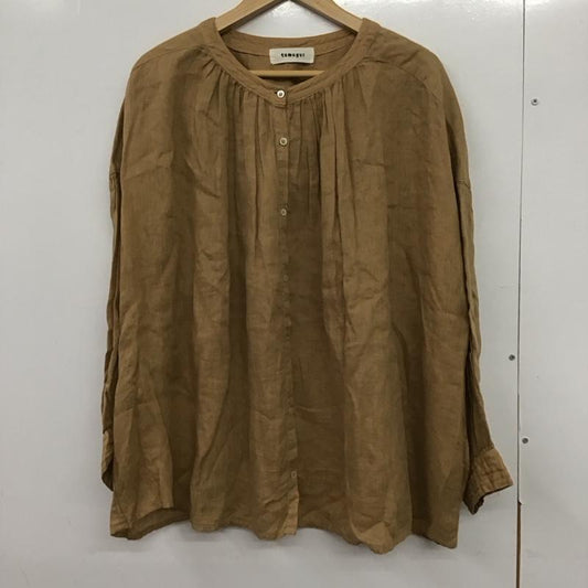 ツムグ tumugu シャツ、ブラウス 長袖 TB18340 リネンキャンバスブラウスシャツ FREE 無地 茶 / ブラウン /  レディース USED 古着 中古 10133796