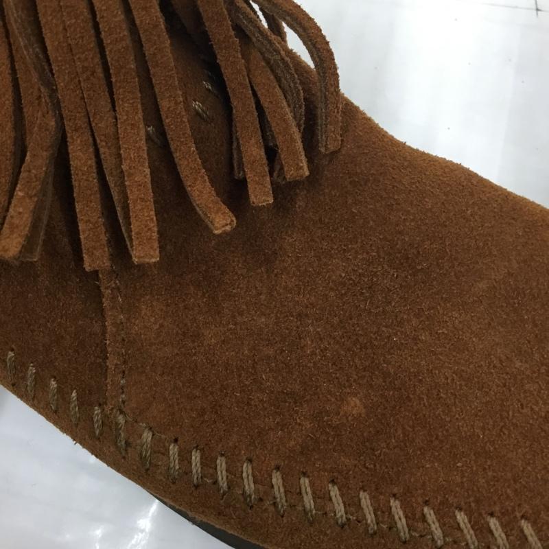 ミネトンカ Minnetonka ブーツ ショートブーツ 292X バックジップブーツ earth music&ecology コラボ フリンジ 無地 茶 / ブラウン /  レディース USED 古着 中古 10105965