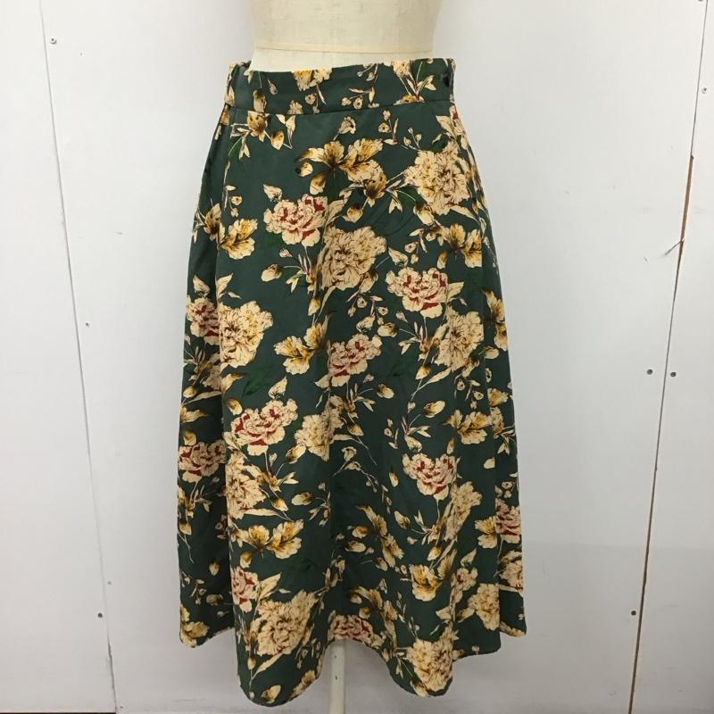 ビス ViS スカート ひざ丈スカート BVC-38320 ピーチ起毛タックフレアスカート L 花柄 緑 / グリーン /  レディース USED 古着 中古 10116137