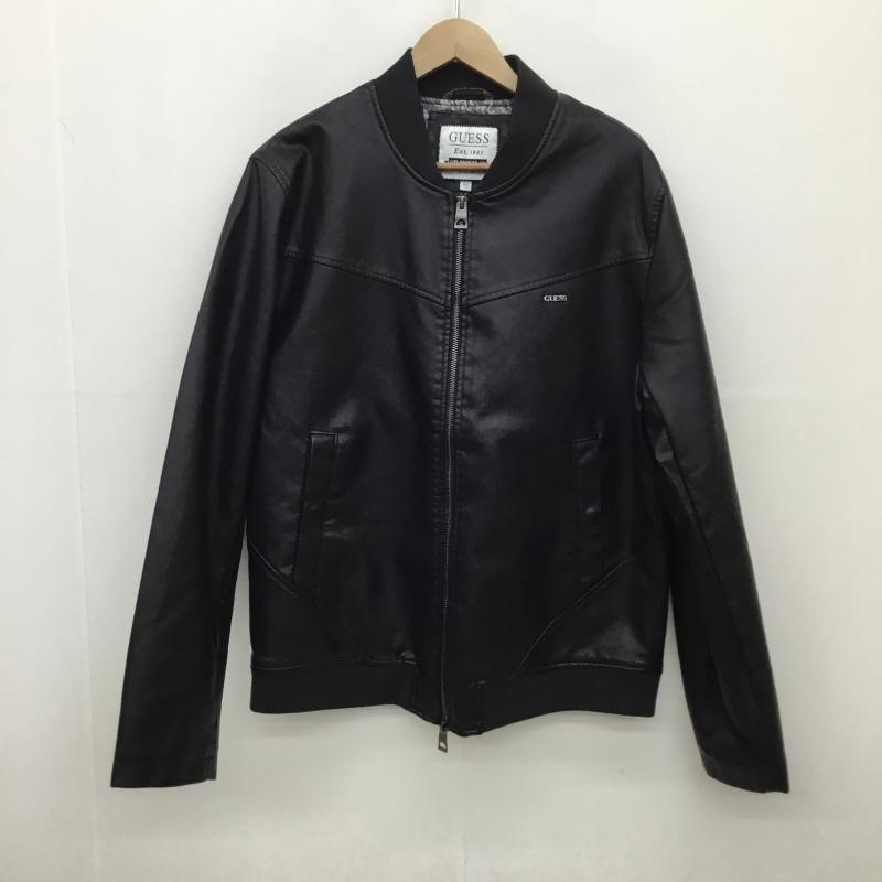 ゲス Guess ジャケット、上着 ジャンパー、ブルゾン Faux　leather　bomber L ワンポイント X プリント 黒 / ブラック /  メンズ USED 古着 中古 10122732