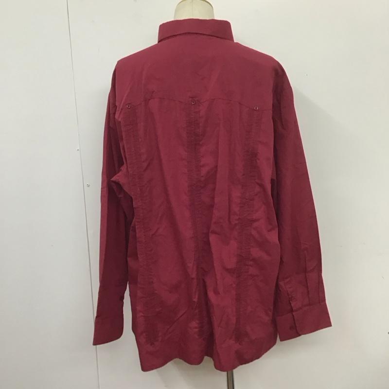 モヒート MOJITO シャツ、ブラウス 長袖 4X プリーツ 無地 えんじ / ワインレッド /  メンズ USED 古着 中古 10107655
