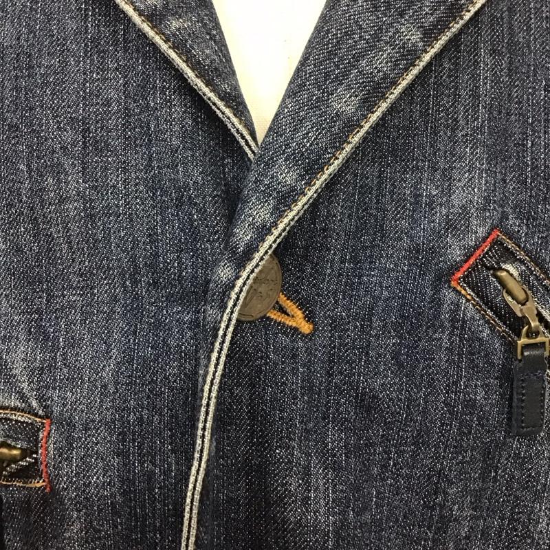 パパス PAPAS ジャケット、上着 ジャケット、ブレザー デニムジャケット カラージャケット 長袖ジャケット ブルゾン L 無地 インディゴ / インディゴ /  メンズ USED 古着 中古 10124694