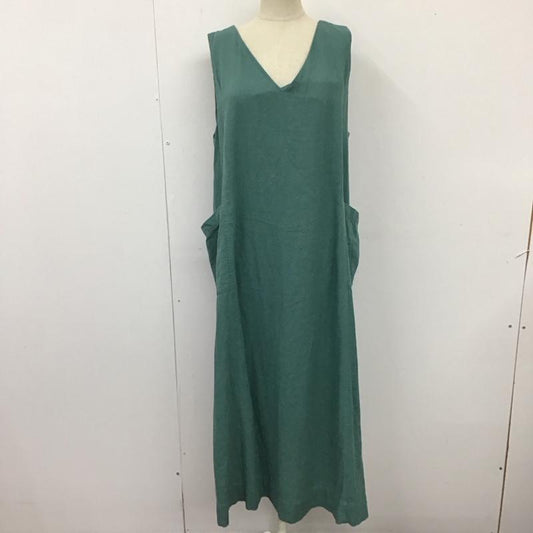 グリーンレーベルリラクシング green label relaxing ワンピース ロングスカート 3626-199-2801 ブリーズリネンワンピース ポケット付き Vネック 無地 緑 / グリーン /  レディース USED 古着 中古 10115510