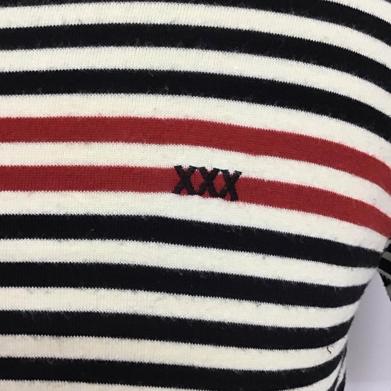 ジィ ヒステリック トリプルエックス Thee Hysteric XXX ニット、セーター 半袖 半袖ニットカットソー クルーネックカットソー 半袖セーター M ボーダー柄 白 / ホワイト / X 黒 / ブラック /  メンズ USED 古着 中古 10113136