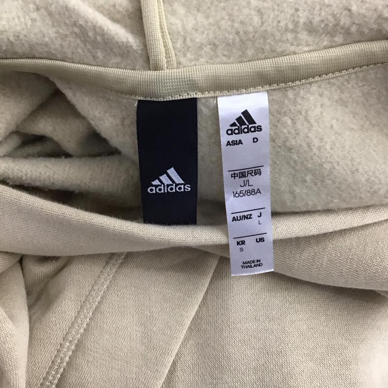 アディダス adidas パーカー 長袖 GN8835 スウェットフルジップパーカー ロング丈 L ロゴ、文字 ベージュ / ベージュ /  レディース USED 古着 中古 10114091