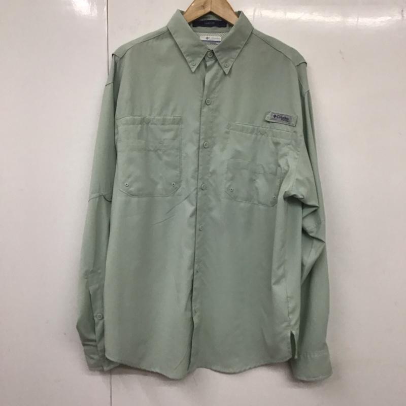 コロンビア Columbia シャツ、ブラウス 長袖 長袖シャツ カラーシャツ ボタンダウンシャツ M ロゴ、文字 緑 / グリーン /  メンズ USED 古着 中古 10132429