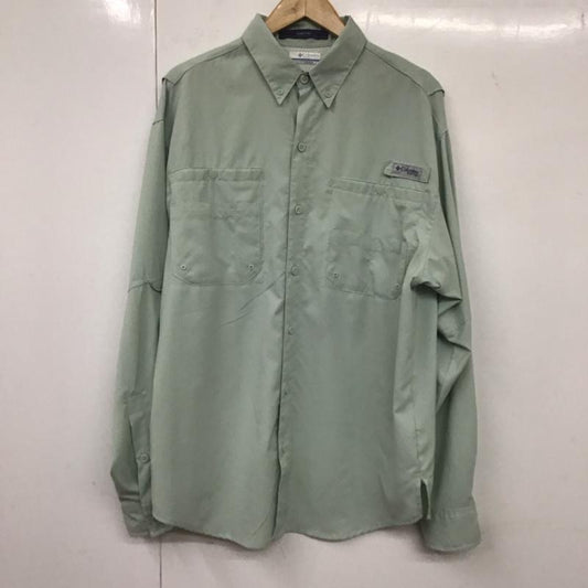 コロンビア Columbia シャツ、ブラウス 長袖 長袖シャツ カラーシャツ ボタンダウンシャツ M ロゴ、文字 緑 / グリーン /  メンズ USED 古着 中古 10132429