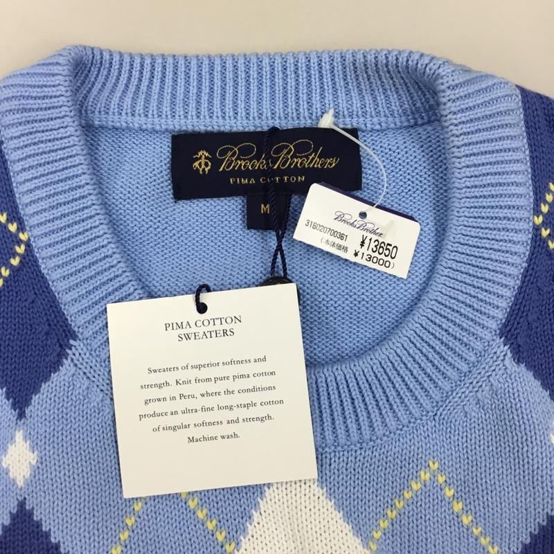 ブルックスブラザーズ BROOKS BROTHERS ニット、セーター 長袖 コットン クルーネック アーガイル タグ付き M アーガイル柄 水色 / ライトブルー / X 白 / ホワイト / X 青 / ブルー / X 黄 / イエロー /  メンズ USED 古着 中古 10112884