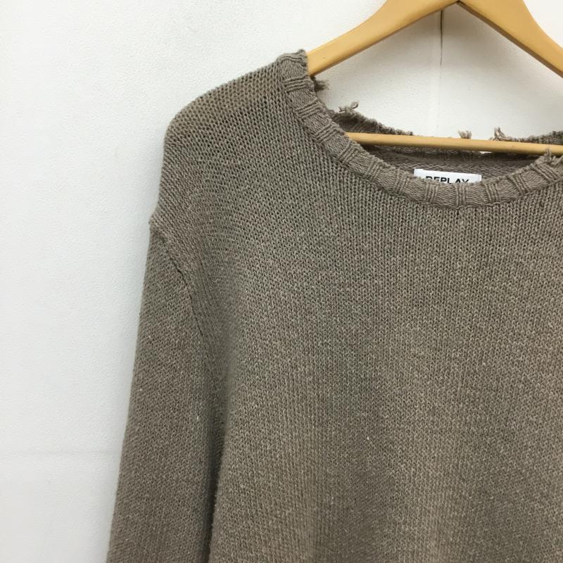 リプレイ REPLAY ニット、セーター 長袖 REPLAY　ダメージニット　UK8252.000.G23022A XL ロゴ、文字 茶 / ブラウン /  メンズ USED 古着 中古 10120881