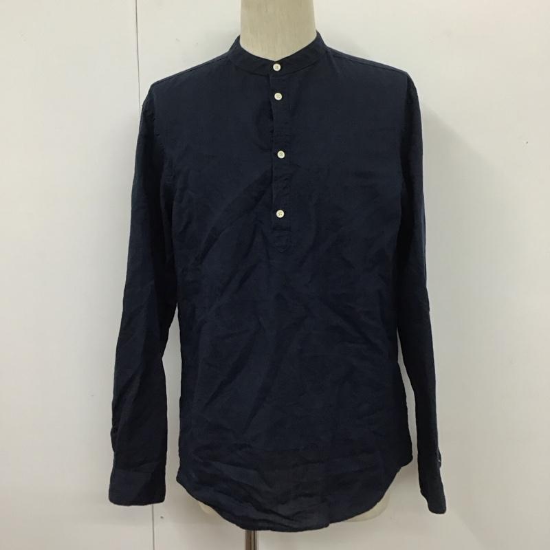 ザラ ZARA シャツ、ブラウス 長袖 長袖シャツ ノーカラーシャツ カジュアルシャツ M 無地 紺 / ネイビー /  メンズ USED 古着 中古 10110400