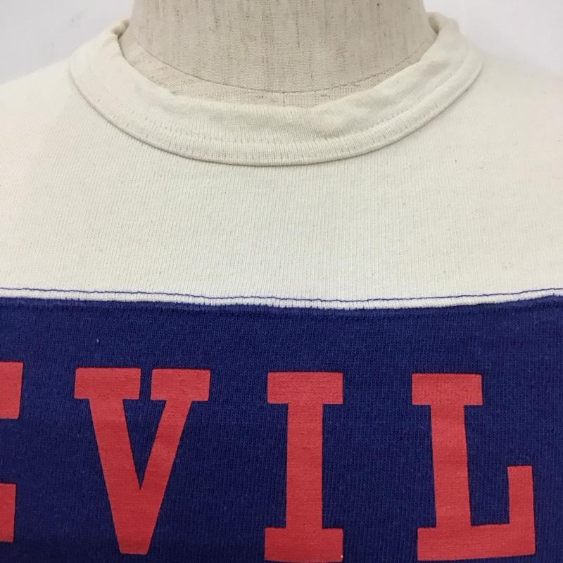 イーブルアクト EVILACT Tシャツ 長袖 クルーネック ナンバリングプリント M ロゴ、文字 青 / ブルー / X アイボリー / アイボリー /  メンズ USED 古着 中古 10111200