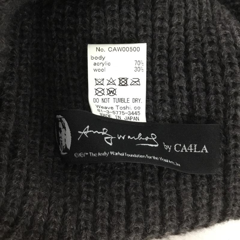カシラ CA4LA 帽子 ニット帽 ANDY WARHOL ART KNITCAP バナナワッペン ロゴ、文字 チャコールグレー / チャコールグレー /  メンズ USED 古着 中古 10138139