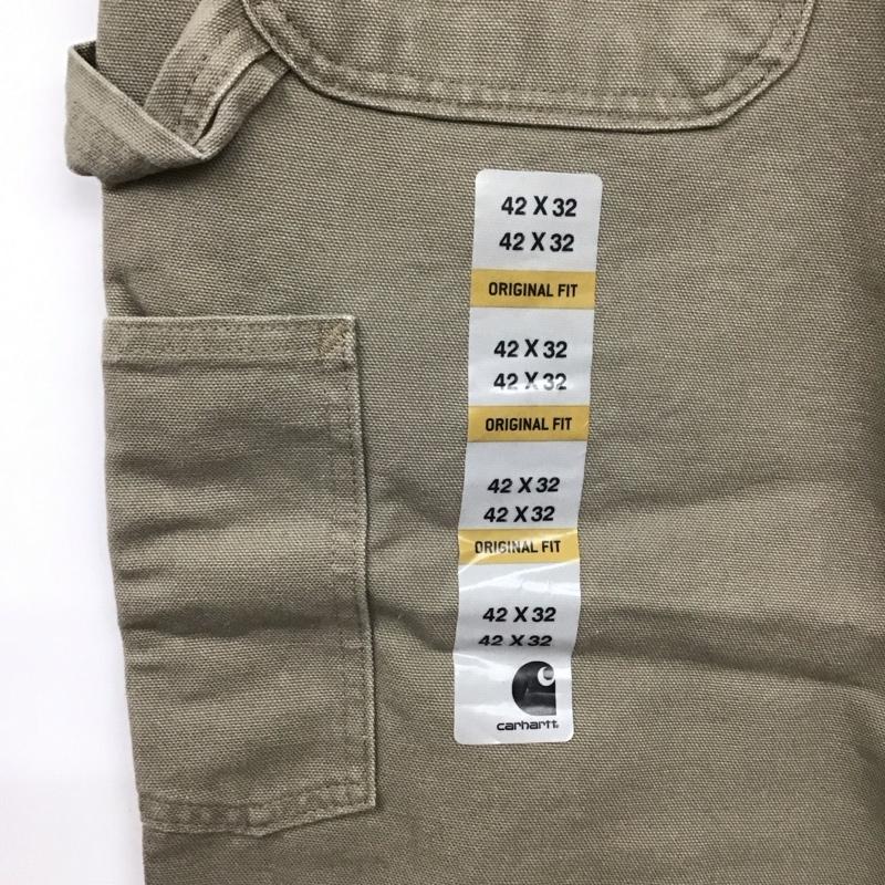 カーハート Carhartt パンツ ワークパンツ、ペインターパンツ B11-DES WASHED-DUCK WORK DUNGAREE 42×32 ロゴ、文字 ベージュ / ベージュ /  メンズ USED 古着 中古 10110818