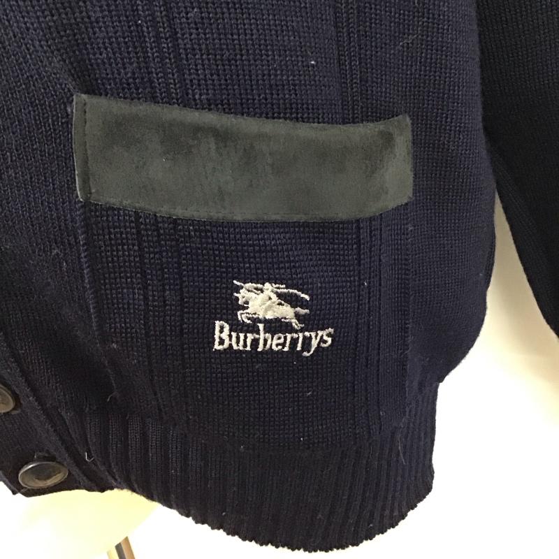 バーバリーズ BURBERRYS カーディガン 長袖 長袖カーディガン 長袖カットソー ノーカラージャケット 前開カーディガン 90s L ロゴ、文字 紺 / ネイビー /  メンズ USED 古着 中古 10114975