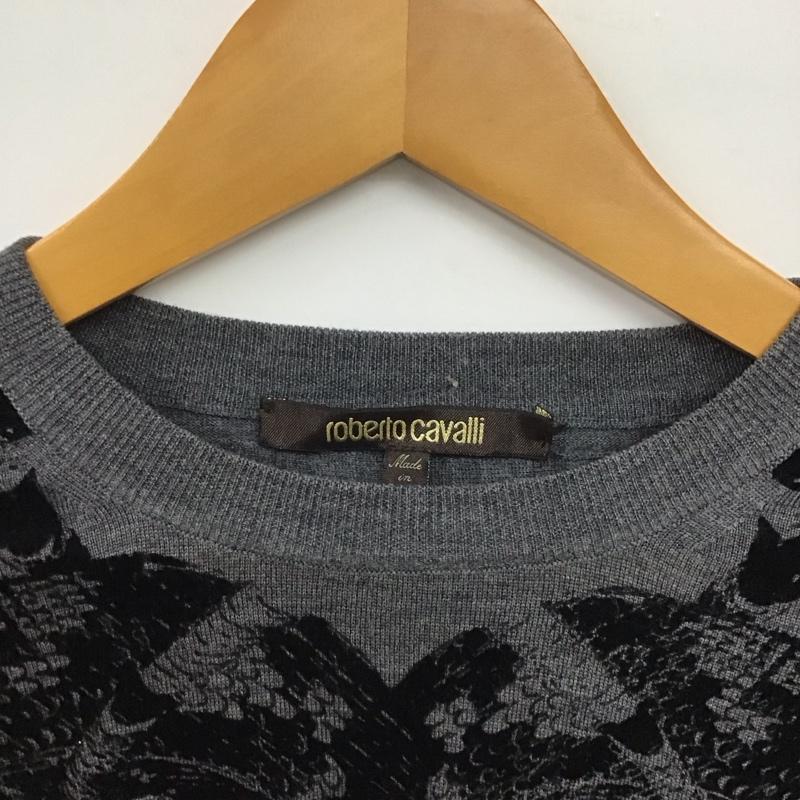 ロベルトカバリ roberto cavalli ニット、セーター 長袖 長袖ニットカットソー クルーネック セーター M 総柄 灰 / グレー /  メンズ USED 古着 中古 10149746