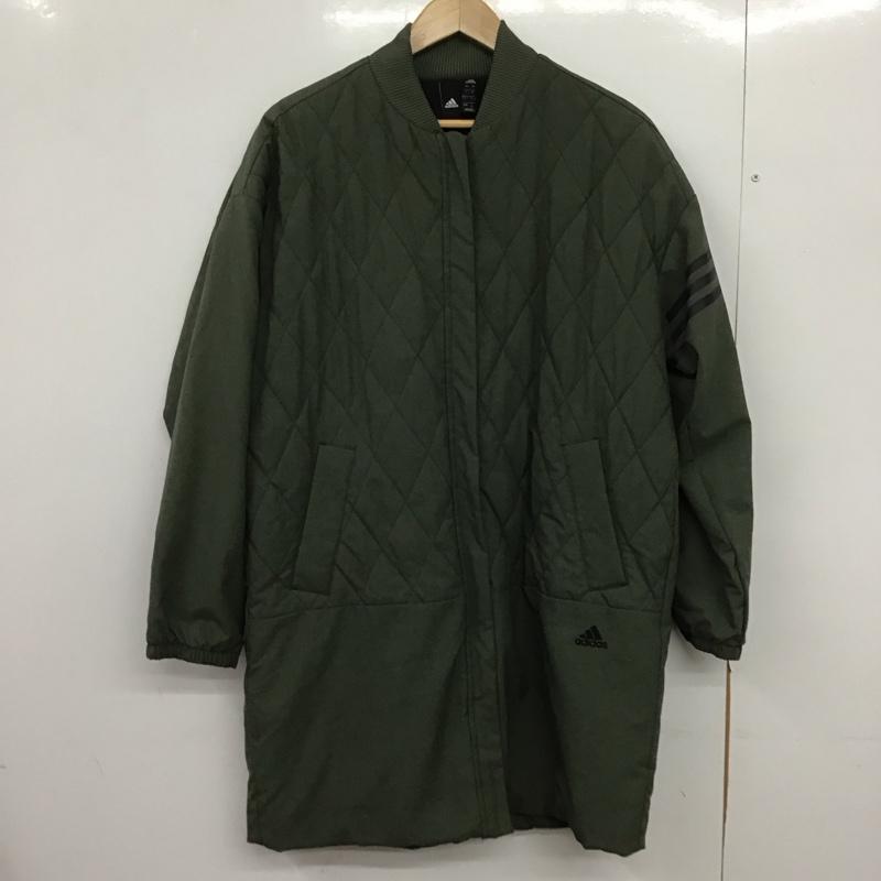 アディダス adidas ジャケット、上着 ジャンパー、ブルゾン ds9225 キルティングコート アウター M ロゴ、文字 カーキ / カーキ /  レディース USED 古着 中古 10146666