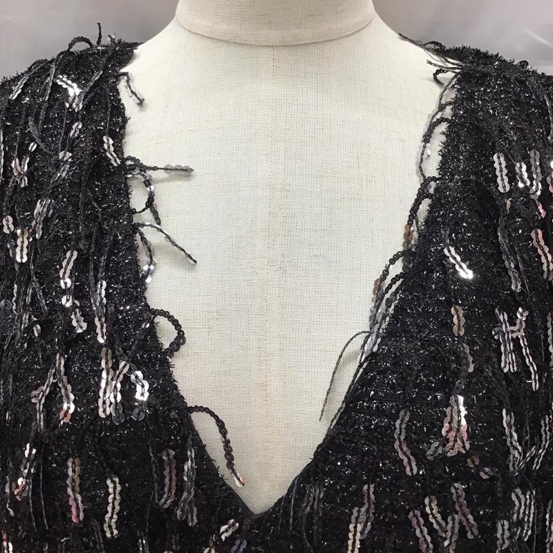 ザラ ZARA ワンピース ひざ丈スカート 長袖ワンピース ドレス Vネックワンピース S 総柄 黒 / ブラック /  レディース USED 古着 中古 10117979