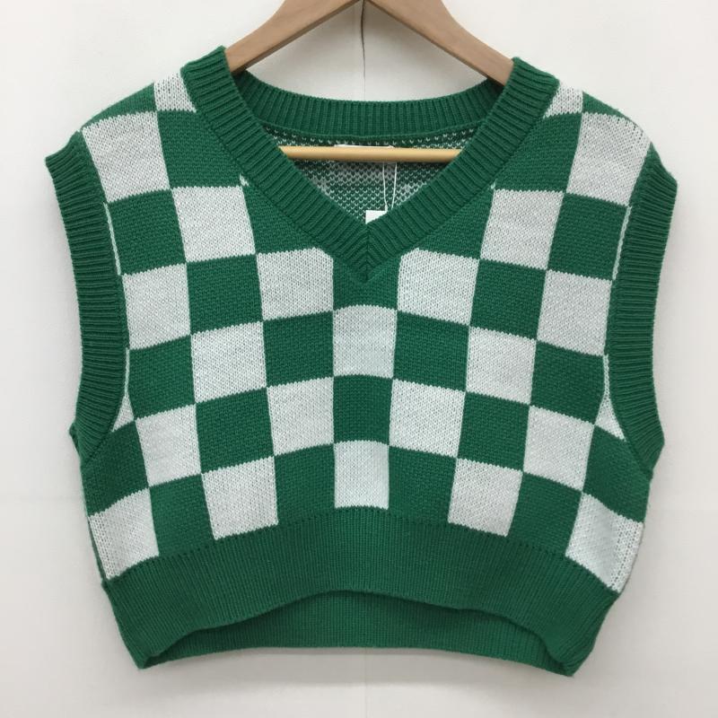 イング INGNI ベスト ベスト M 格子柄 白 / ホワイト / X 緑 / グリーン /  レディース USED 古着 中古 10139266