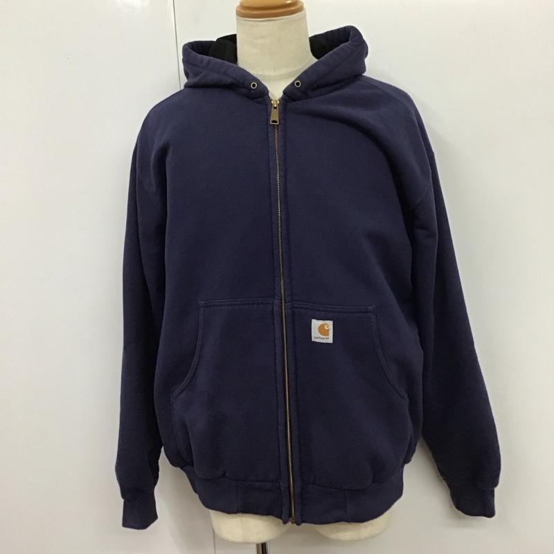 カーハート Carhartt パーカー 長袖 ジップアップパーカー 長袖パーカー フード付きパーカー L ロゴ、文字 紺 / ネイビー /  メンズ USED 古着 中古 10116651