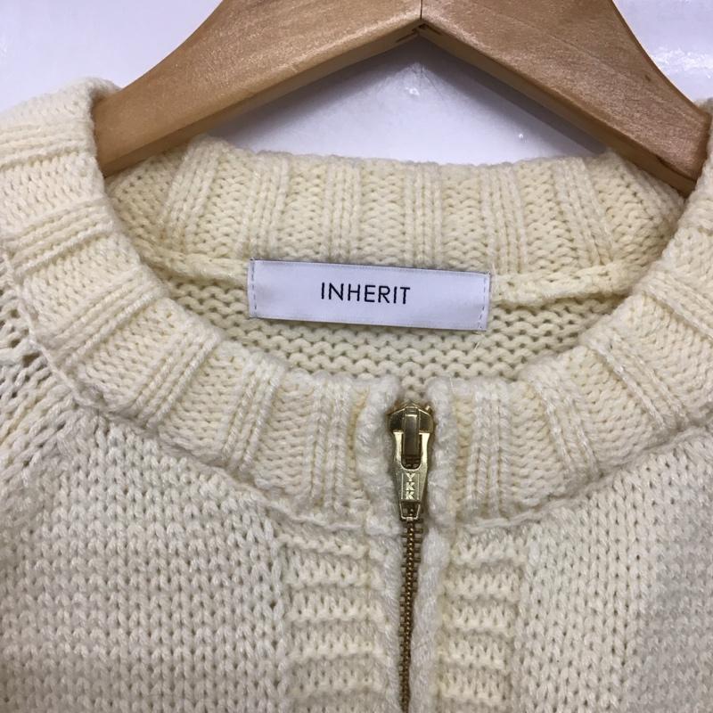 インヘリット INHERIT カーディガン 長袖 ジップアップニットカーディガン ニットジャケット アウター M プリント 白 / ホワイト /  メンズ USED 古着 中古 10142386