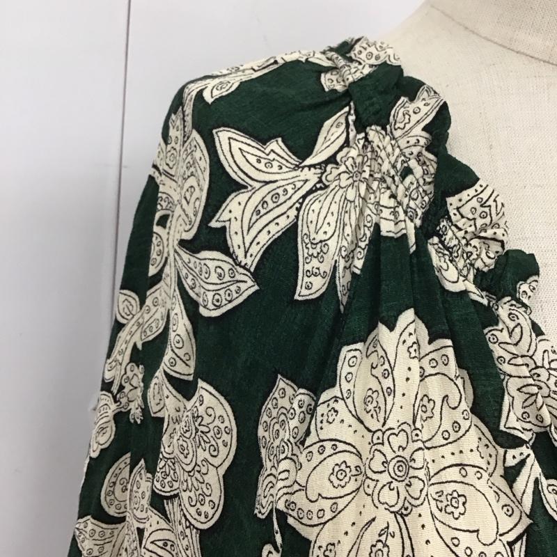 ザラ ZARA ワンピース ロングスカート ロングワンピース 半袖ワンピース フレアスカート ウエスト切り替えワンピース S プリント 白 / ホワイト / X 緑 / グリーン /  レディース USED 古着 中古 10109215