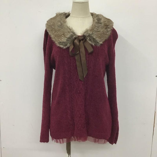 アクシーズファム axes femme ニット、セーター 長袖 長袖ニットカットソー ニット セーター クルーネックニット ファー付き M 無地 えんじ / ワインレッド /  レディース USED 古着 中古 10107710