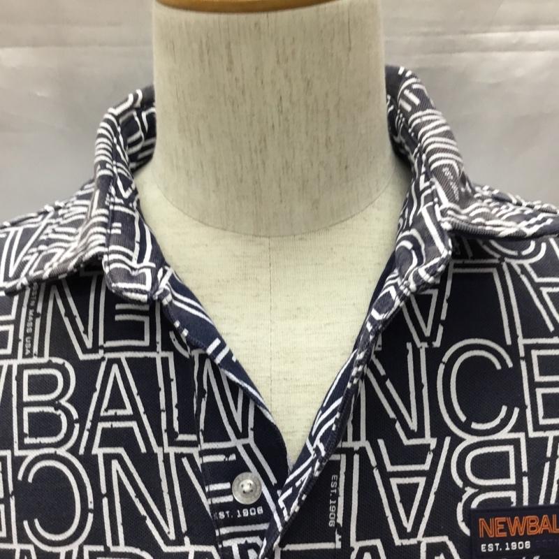 ニューバランス New Balance ポロシャツ 半袖 半袖ポロシャツ カラーシャツ 半袖カットソー 4 プリント 紺 / ネイビー /  メンズ USED 古着 中古 10116153