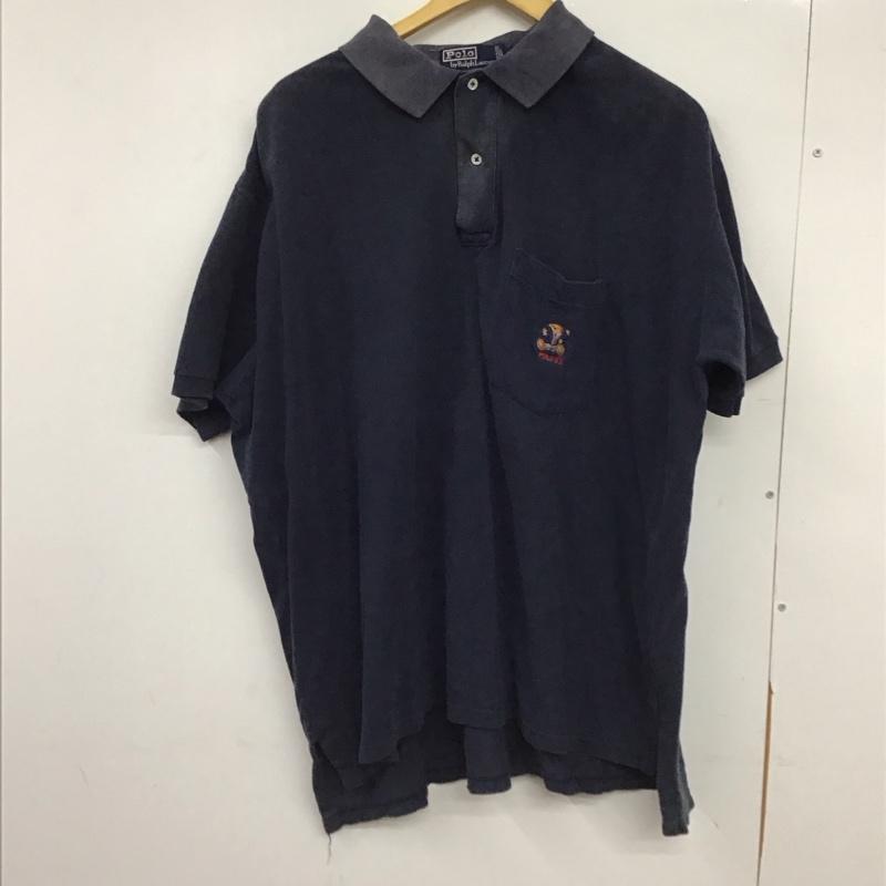 ポロバイラルフローレン Polo by RALPH LAUREN ポロシャツ 半袖 半袖ポロシャツ カラーシャツ 半袖カットソー M ロゴ、文字 紺 / ネイビー /  メンズ USED 古着 中古 10150708