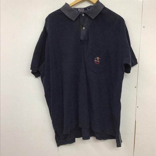 ポロバイラルフローレン Polo by RALPH LAUREN ポロシャツ 半袖 半袖ポロシャツ カラーシャツ 半袖カットソー M ロゴ、文字 紺 / ネイビー /  メンズ USED 古着 中古 10150708