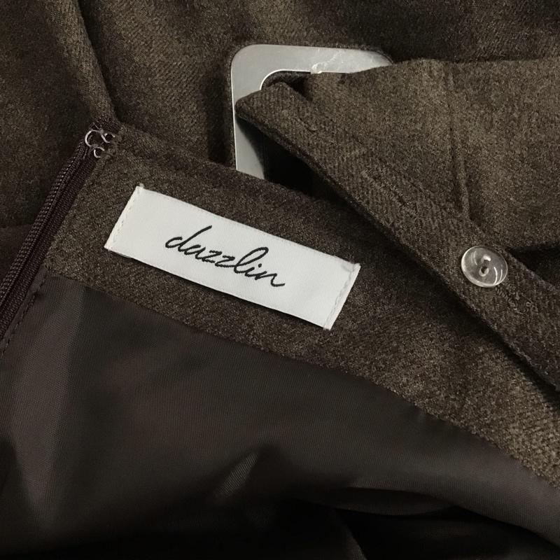 ダズリン dazzlin ワンピース ひざ丈スカート 022110300601 ヘリンボーンツイードコンビワンピース プリーツ ノースリーブ M 無地 茶 / ブラウン /  レディース USED 古着 中古 10123227