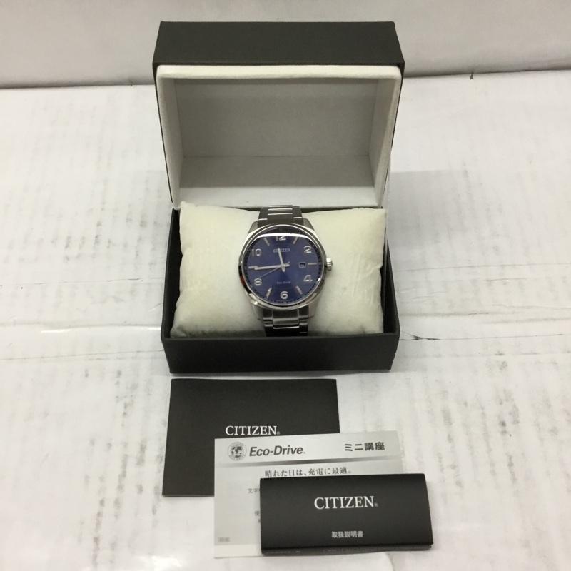 シチズン CITIZEN 腕時計 アナログ（クォーツ式） Eco Drive E111-S094615 箱有 ロゴ、文字 銀 / シルバー / X 紺 / ネイビー /  メンズ USED 古着 中古 10106501