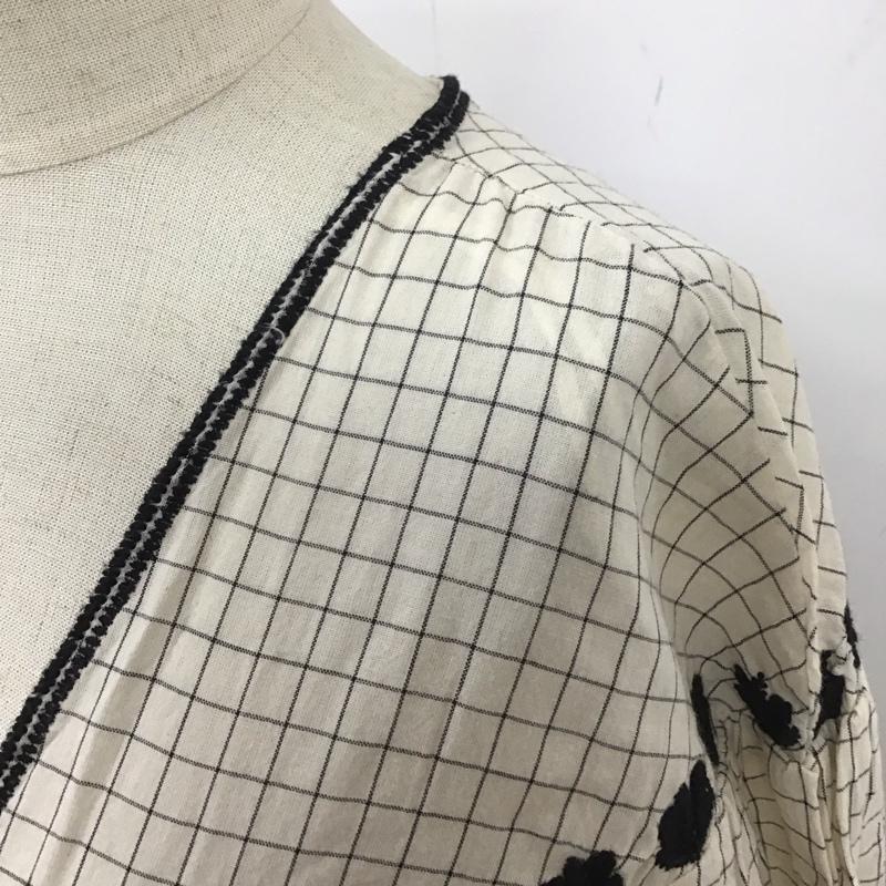 ザラ ZARA ワンピース ロングスカート 7521 304 712 Vネック 七分袖 チェック M 刺繍 アイボリー / アイボリー / X 黒 / ブラック /  レディース USED 古着 中古 10113076