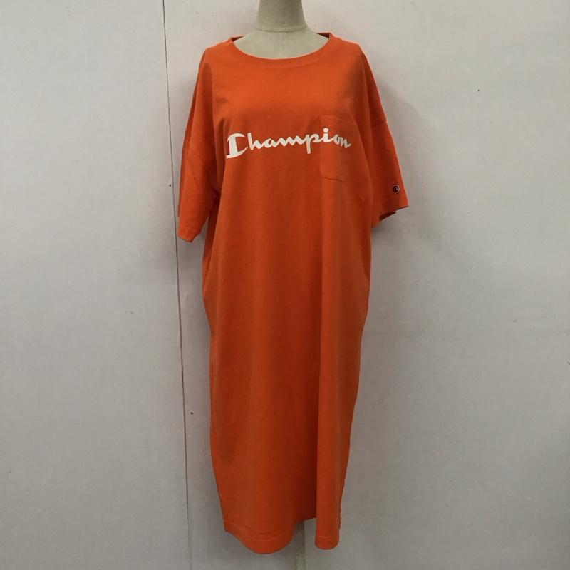チャンピオン Champion ワンピース ひざ丈スカート CWSP30C Tシャツワンピース カットソー FREE ロゴ、文字 橙 / オレンジ /  レディース USED 古着 中古 10113781