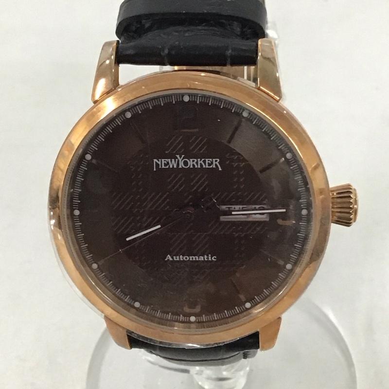 ニューヨーカー NEWYORKER 腕時計 アナログ（自動巻き） NY002 カレンダー レザーベルト 箱有 ロゴ、文字 黒 / ブラック /  メンズ USED 古着 中古 10134478