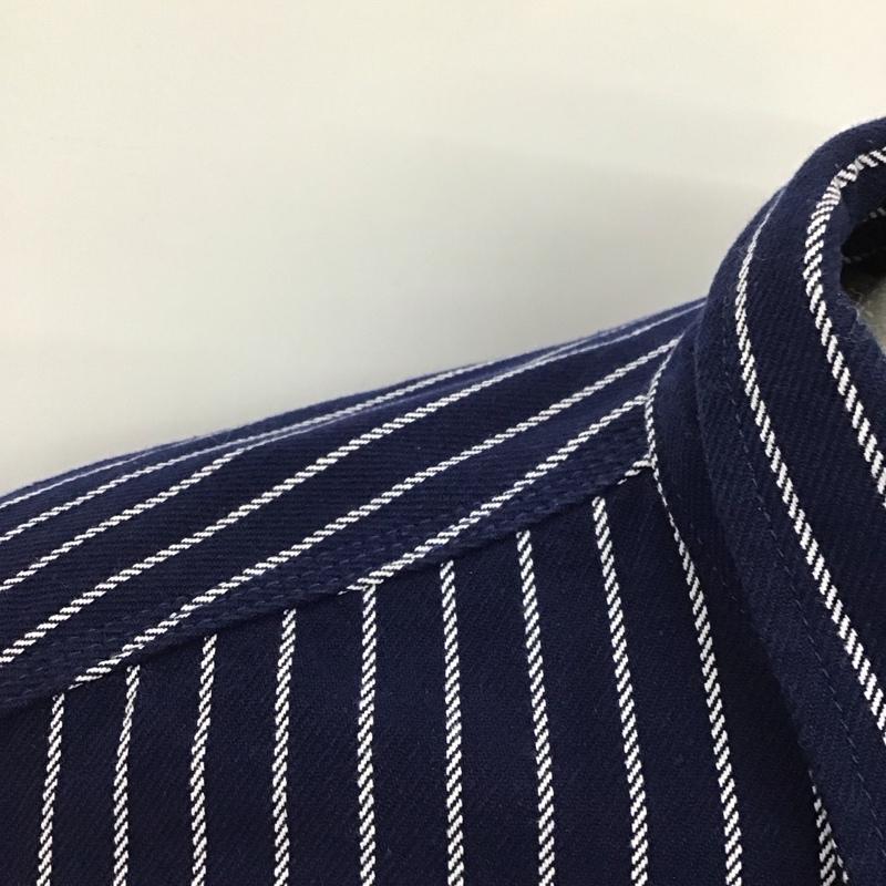 ヒューストン HOUSTON シャツ、ブラウス 長袖 長袖シャツ カラーシャツ ポケットシャツ 長袖カットソー ストライプシャツ L ストライプ 紺 / ネイビー /  メンズ USED 古着 中古 10122960