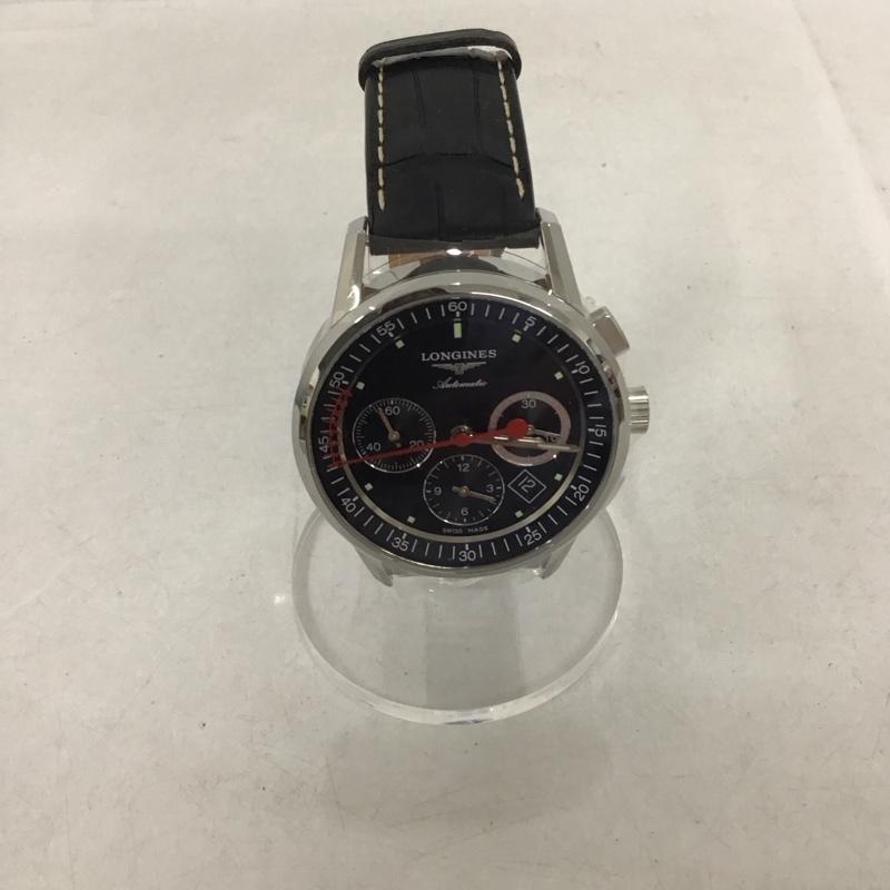 ロンジン LONGINES 腕時計 アナログ（自動巻き） レザーベルト 箱有 ロゴ、文字 黒 / ブラック /  メンズ USED 古着 中古 10134477