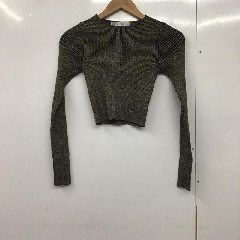 ザラ ZARA Tシャツ 長袖 長袖カットソー 無地カットソー クルーネック S 無地 金 / ゴールド / X 黒 / ブラック /  レディース USED 古着 中古 10143796