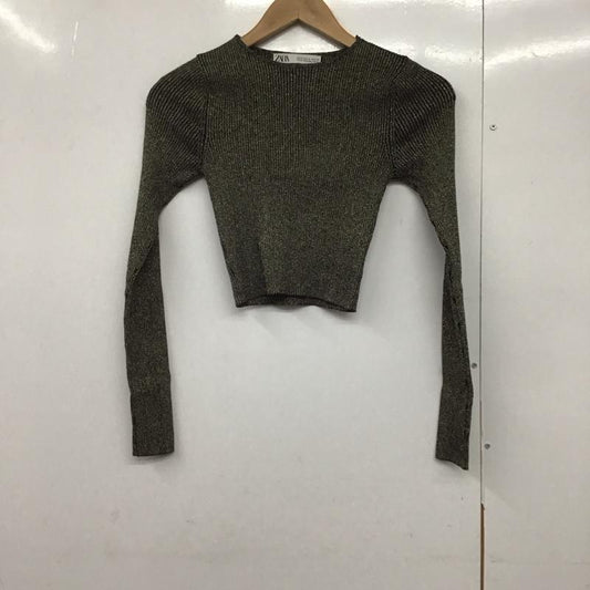 ザラ ZARA Tシャツ 長袖 長袖カットソー 無地カットソー クルーネック S 無地 金 / ゴールド / X 黒 / ブラック /  レディース USED 古着 中古 10143796