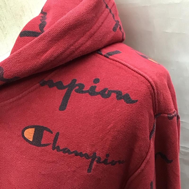 チャンピオン Champion パーカー 長袖 プルオーバー フーディー スウェット XL 総柄 えんじ / ワインレッド /  メンズ USED 古着 中古 10118391