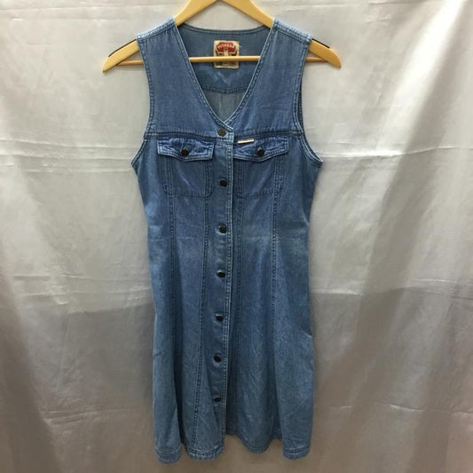古着 USED ワンピース ひざ丈スカート ノースリーブワンピース ロングワンピース フレアワンピース デニムワンピース ロゴ、文字 インディゴ / インディゴ /  レディース USED 古着 中古 10113395