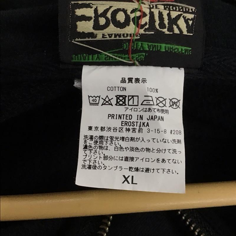 エロスティカ EROSTiKA パーカー 長袖 長袖パーカー ジップアップパーカー スウェット XL ロゴ、文字 黒 / ブラック /  メンズ USED 古着 中古 10130095