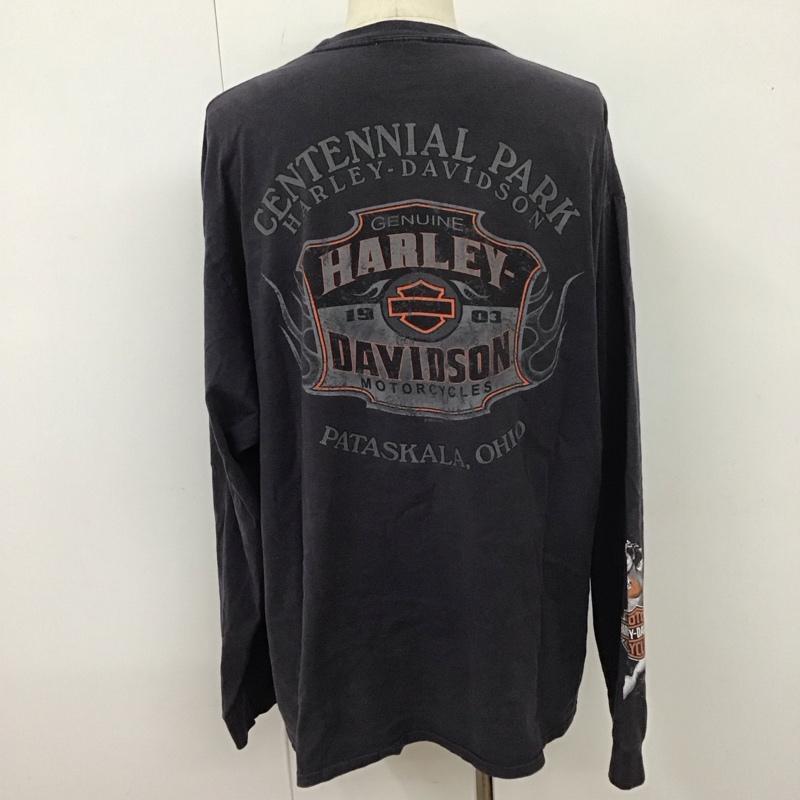ハーレーダビッドソン Harley-Davidson カットソー 長袖 長袖カットソー クルーネックカットソー 長袖Tシャツ ロングスリーブカットソー XL プリント 黒 / ブラック /  メンズ USED 古着 中古 10111629