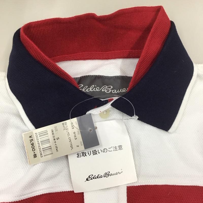 エディーバウアー Eddie Bauer ポロシャツ 半袖 半袖ポロシャツ カラーシャツ 半袖カットソー S ロゴ、文字 白 / ホワイト /  メンズ USED 古着 中古 10111680