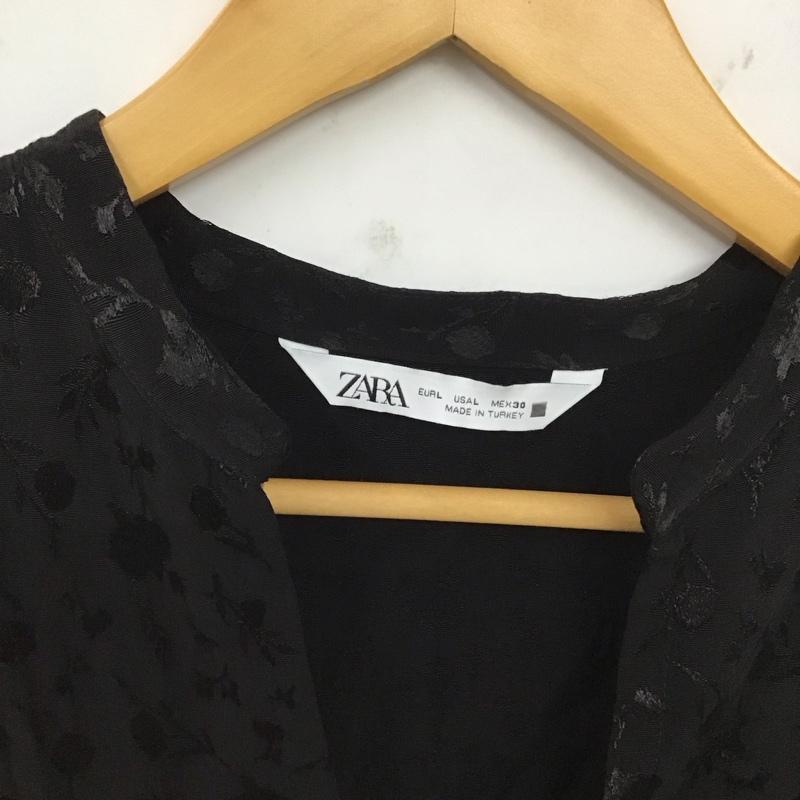ザラ ZARA ワンピース ひざ丈スカート 9006 159 800 スキッパー L 花柄 黒 / ブラック /  レディース USED 古着 中古 10129209