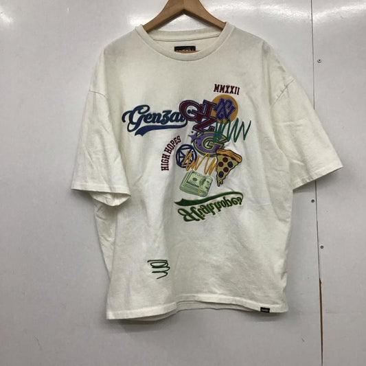 ゲンザイ genzai Tシャツ 半袖 半袖カットソー プリントTシャツ クルーネックカットソー L ロゴ、文字 白 / ホワイト /  メンズ USED 古着 中古 10146211