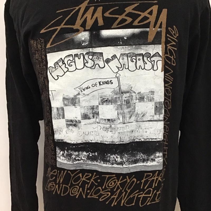 ステューシー STUSSY カットソー 長袖 長袖カットソー クルーネックカットソー ロングスリーブカットソー プリントTシャツ M プリント 黒 / ブラック /  メンズ USED 古着 中古 10119960